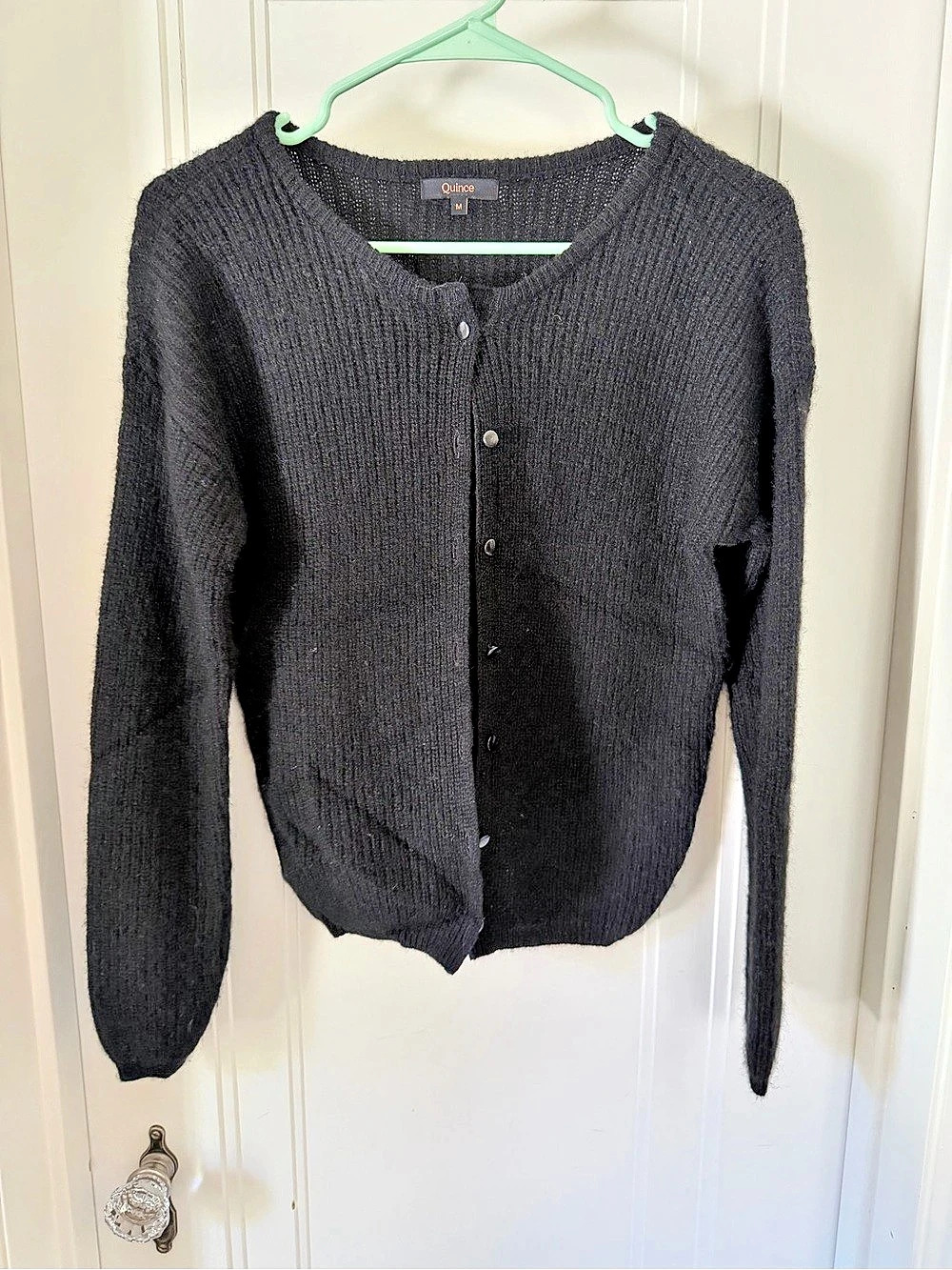 Quince Soft Rib Cardigan in Black Size Medium
